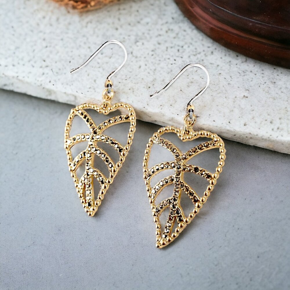 LUCKY BRAND Delicate Pavé Open Leaf Drop Earrings